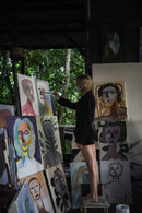 "Coincidencia?" Denim Blazer  Oversized , a harmonious blend of Punta Loca's signature tailoring and the artistic genius of @basugiart. Crafted from premium black denim, this blazer showcases pronounced shoulders, peak lapels, and functional flap pockets. 