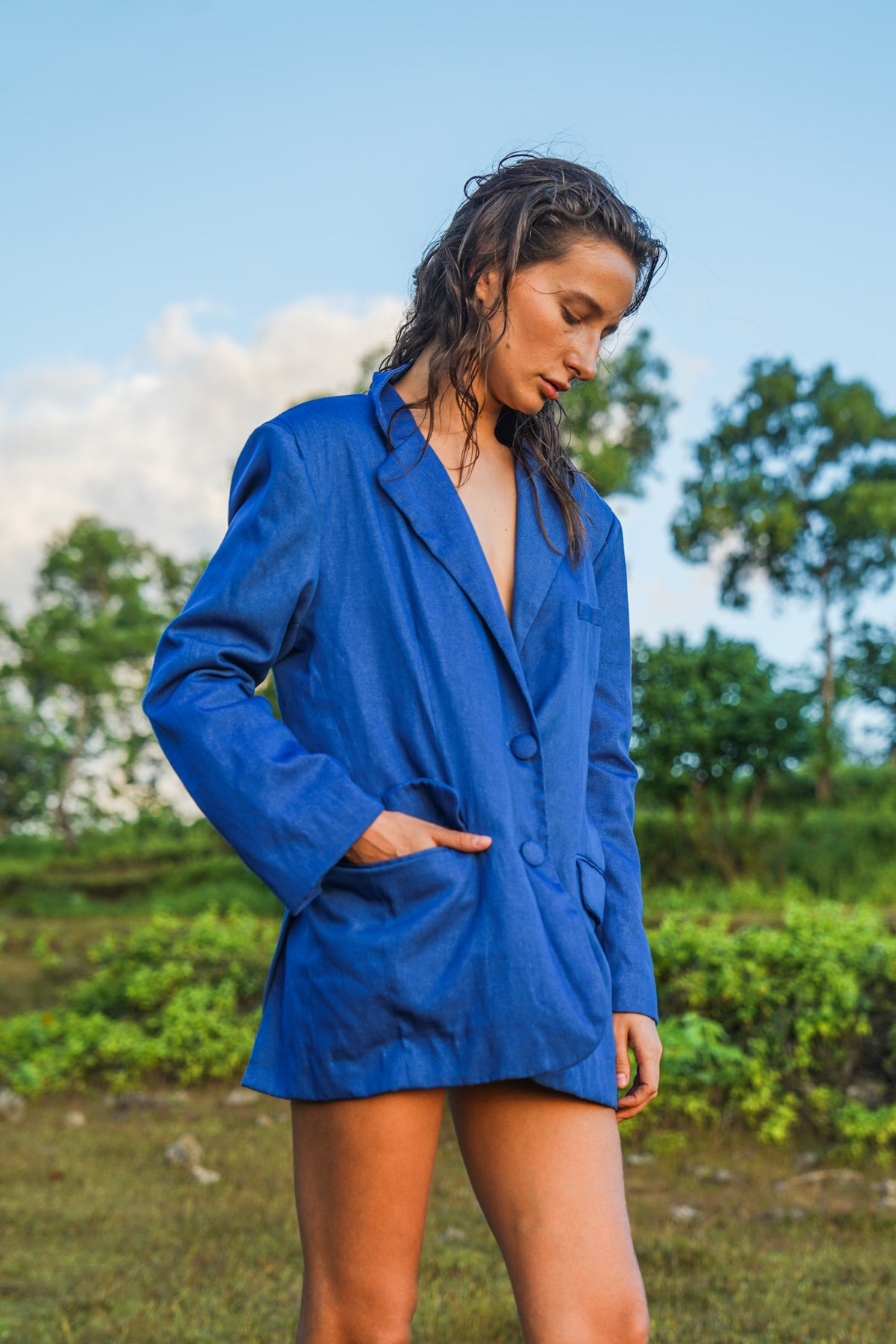 Blazer extragrande azul celeste