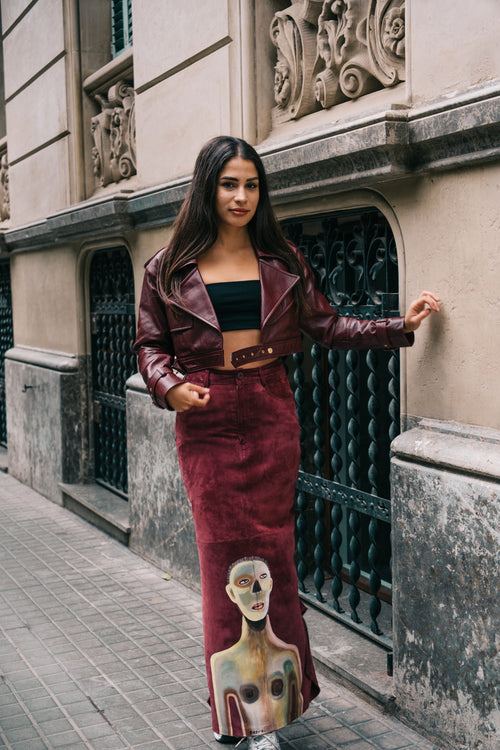 "Coincidencia?"  Maxi Suede Skirt - Punta Loca one of a kind piece hand painted skirt