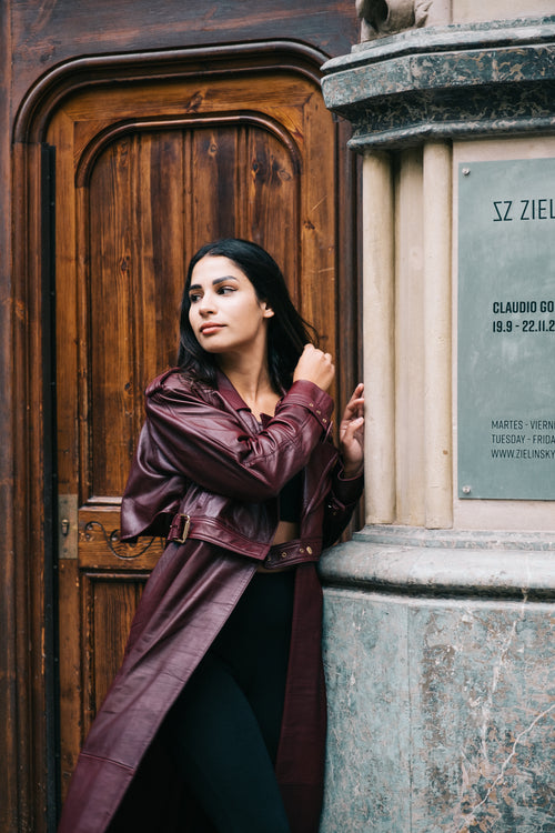 Transformer Burgundy Leather Coat - Punta Loca 2 pieces in one 