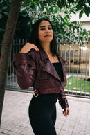 Transformer Burgundy Leather Coat - Punta Loca  2 pieces in one, short biker jacket