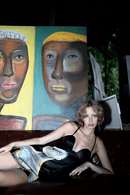 Hand-painted leather dress brushwork detail by Basugi — Coincidencia by Punta Loca