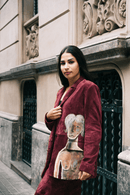Coincidencia hand-painted burgundy suede blazer 1/1 styled — Punta Loca wearable art