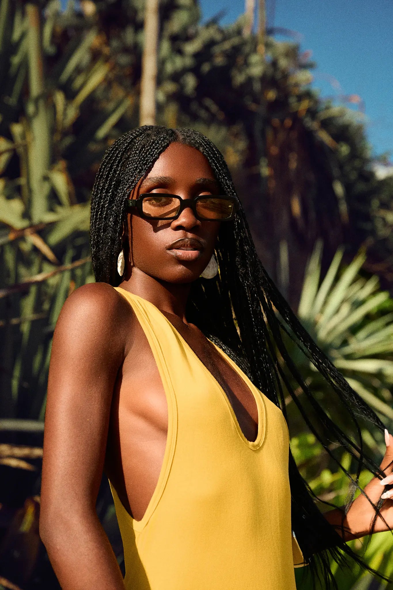 Menita maxi dress electric mustard side view — Punta Loca