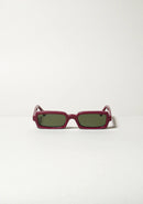 Singularidad burgundy sunglasses, sculptural Italian eyewear handmade in recycled acetate — Punta Loca